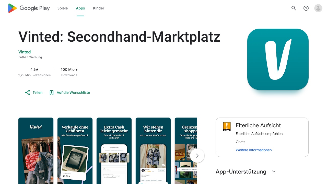 Bildschirmfoto: Vinted